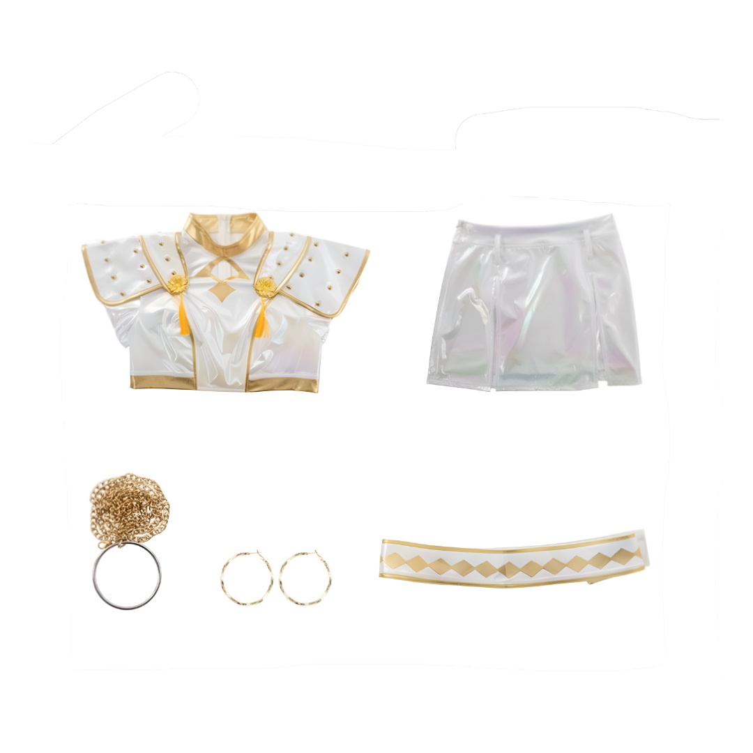 Maid Halloween Costume with Holographic Crop Top and Mini Skirt for Cosplay Stage Outfits