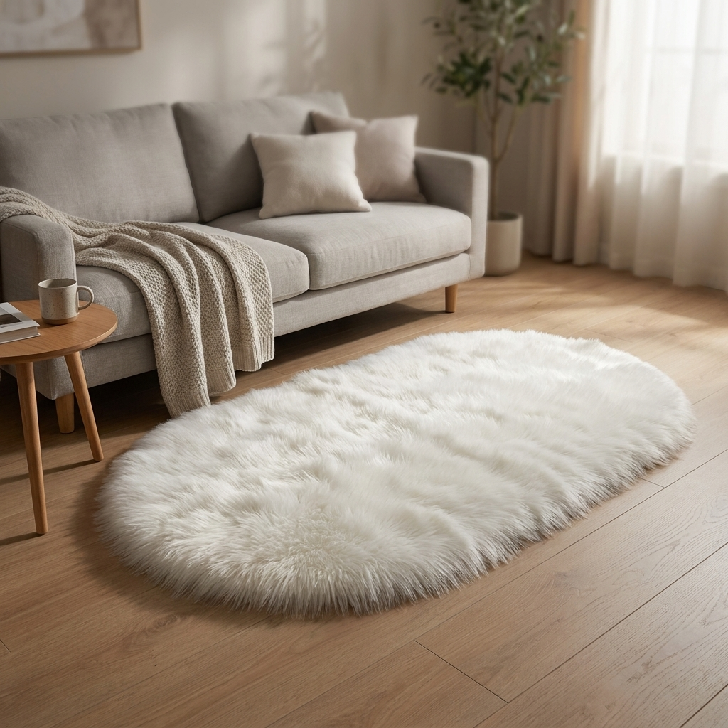 Rugs and Mats Fluffy Oval Shaggy Bedside Rug for Bedroom and Living Room in Pastel Tones