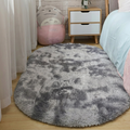 Rugs and Mats Fluffy Oval Shaggy Bedside Rug for Bedroom and Living Room in Pastel Tones