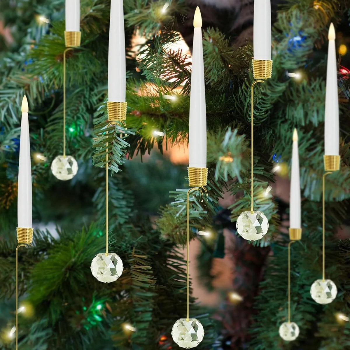 Christmas Lights Clip On LED Candles Set of 6 with Crystal Ornaments