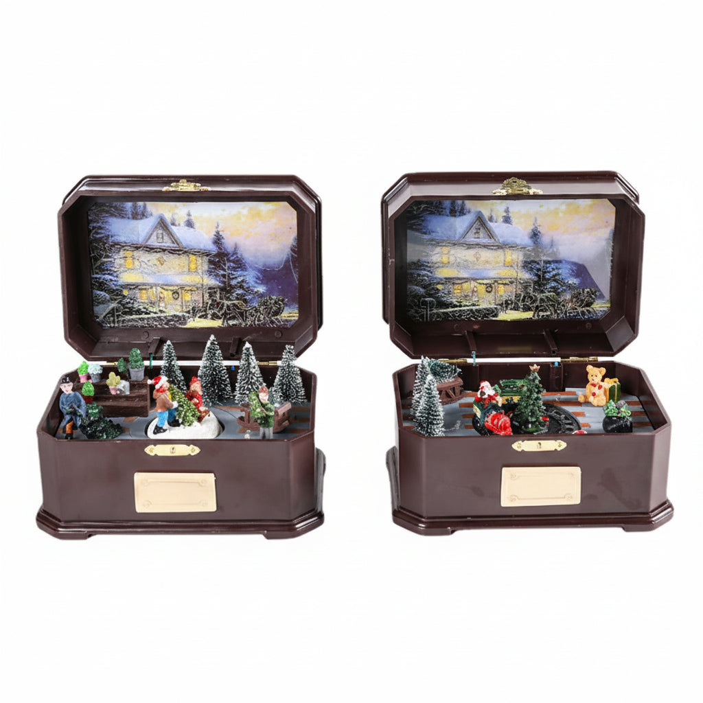 Christmas Lights Snow Globe Music Box Lamp with Rotating Carousel Scene