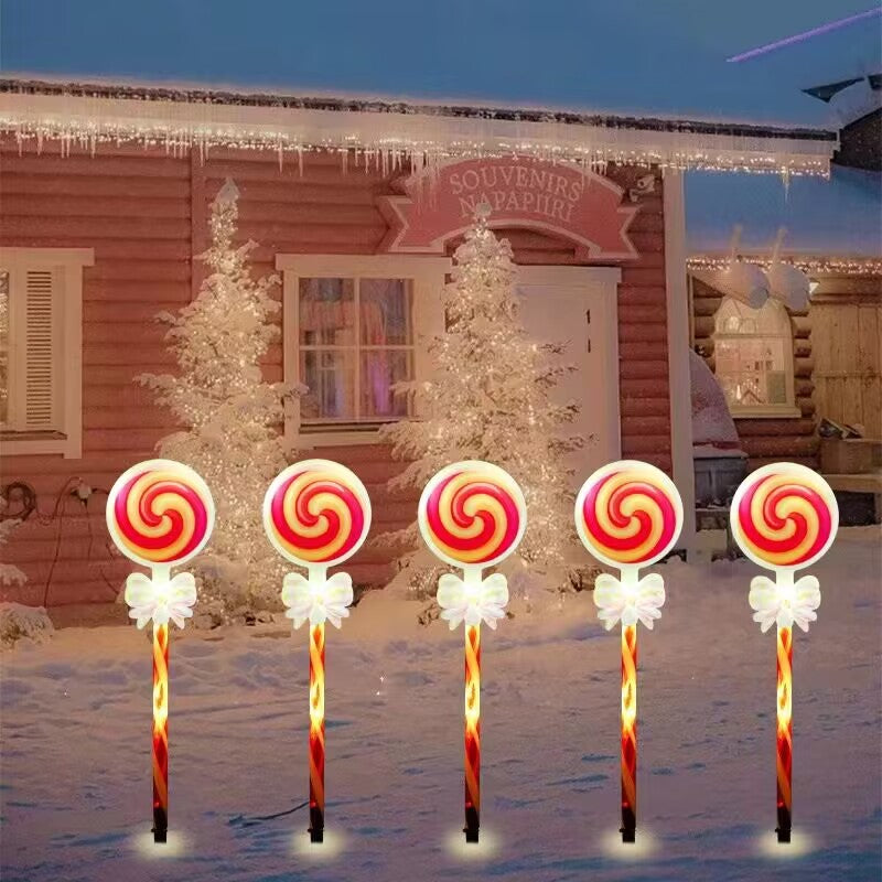 Christmas Lights Solar Lollipop Garden Stakes Waterproof in Two Colours
