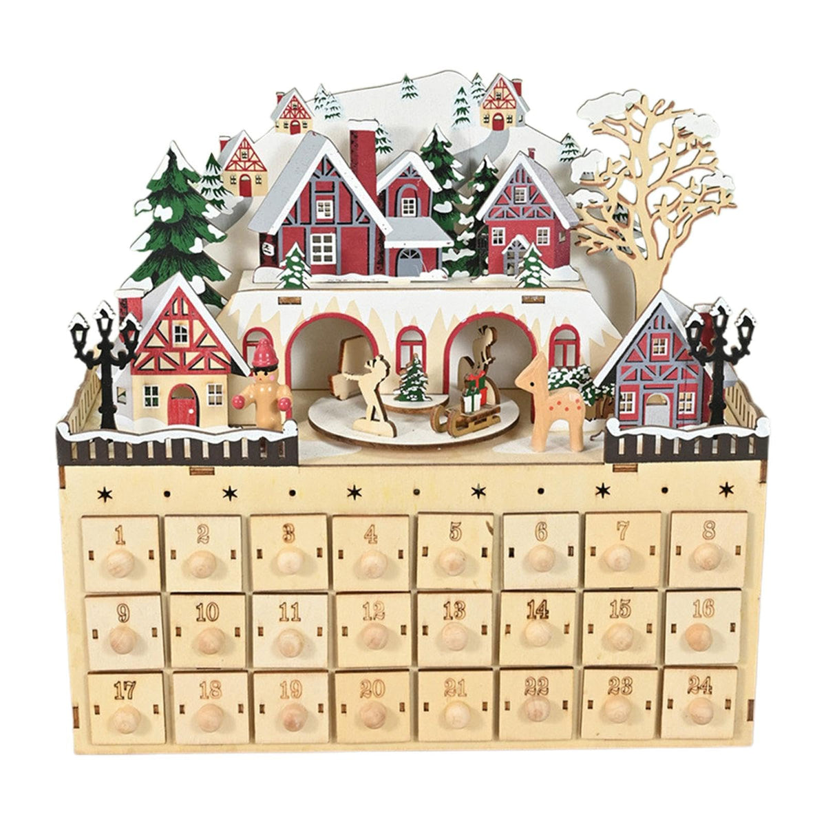 Advent Calendar Wooden House with 24 Numbered Drawers