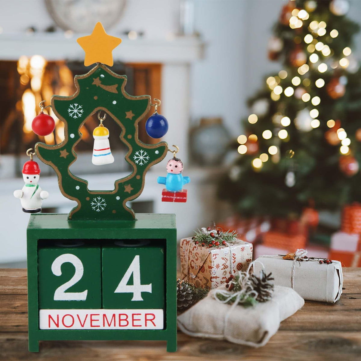 Advent Calendar Wooden Tabletop with a Date to Update