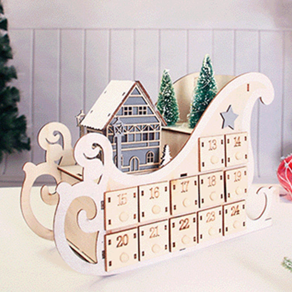 Advent Calendar Wooden Tree Display with 24 Compartments