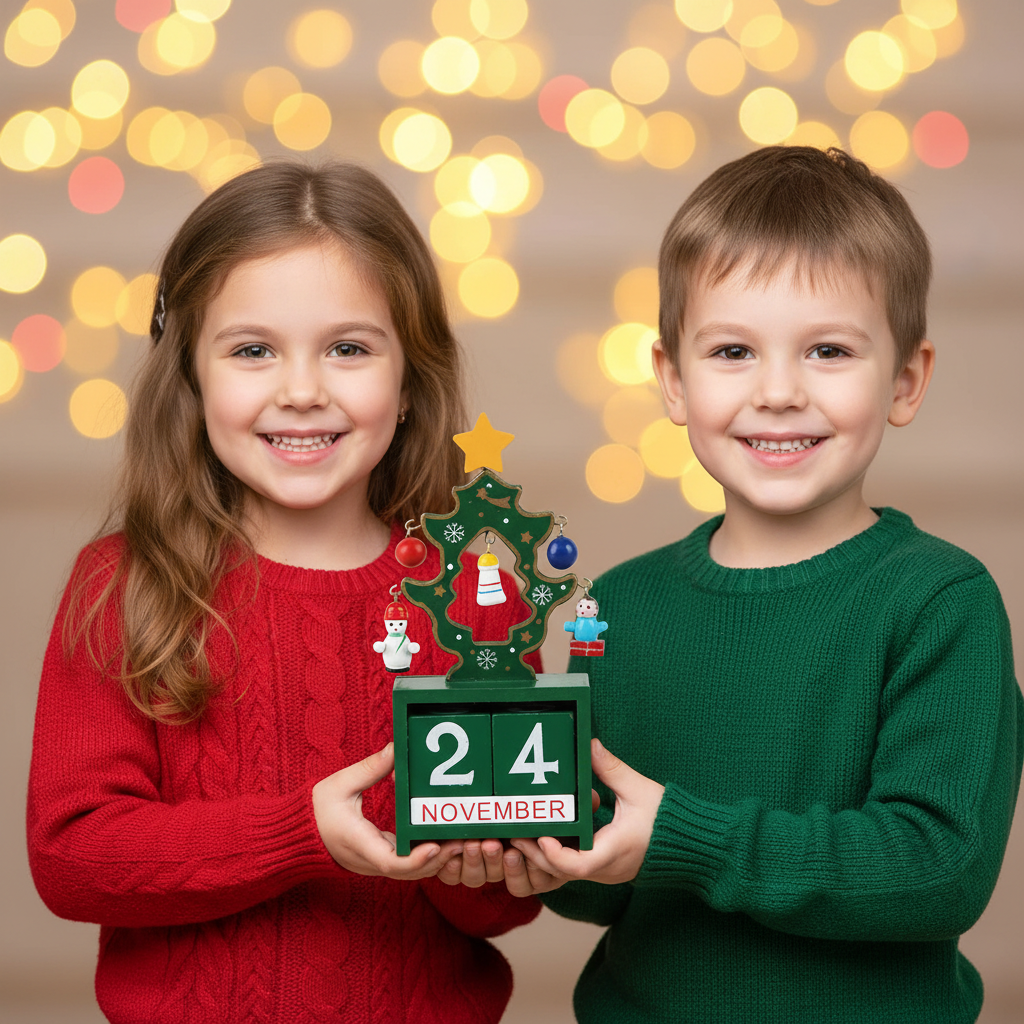 Advent Calendar Wooden Tabletop with a Date to Update