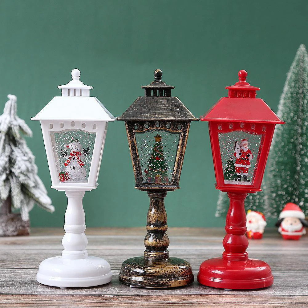 Christmas Lights Lit Globe with Santa and Snowman in Three Colours
