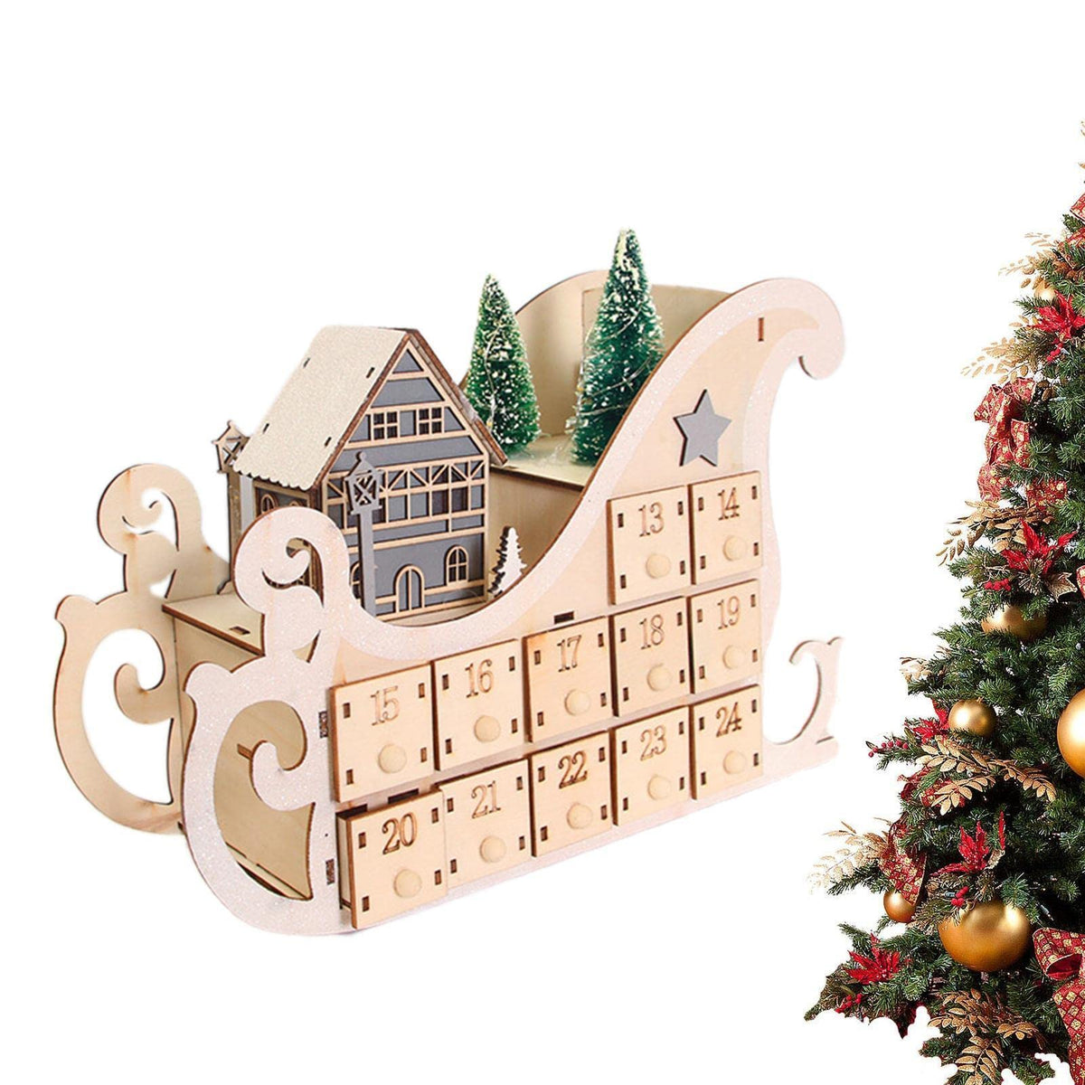 Advent Calendar Wooden Tree Display with 24 Compartments
