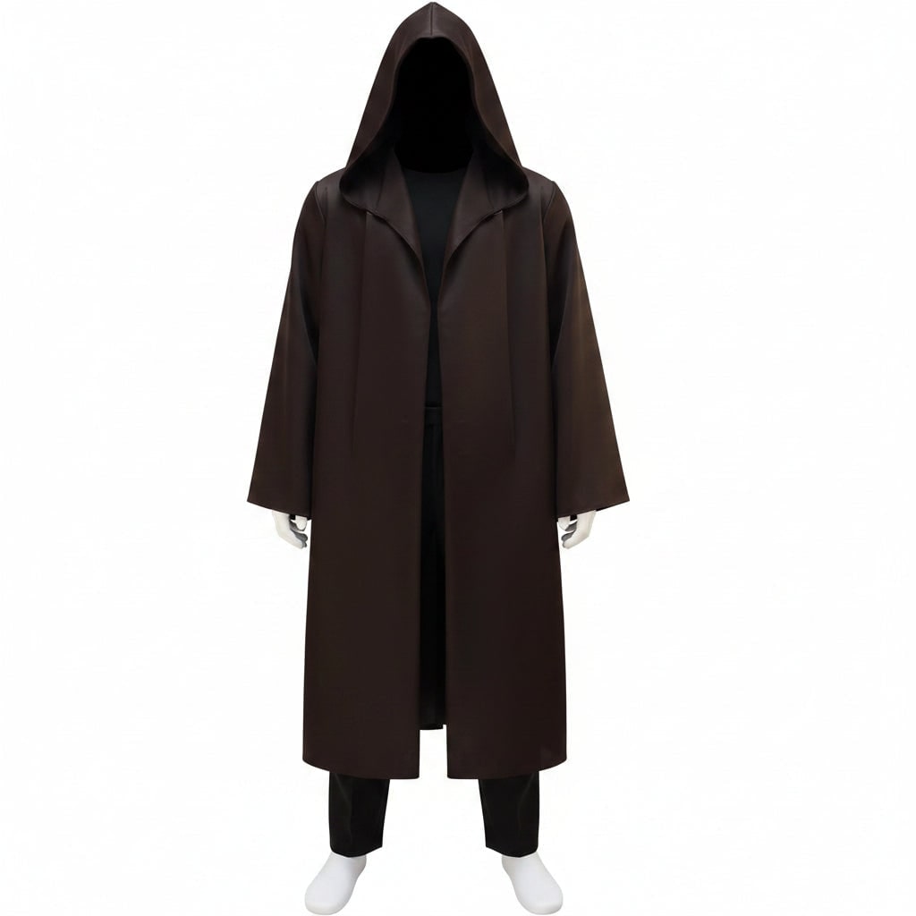 Hooded Robe Cosplay Costume Set with Layered Tunic Straight Leg Pants and Belt