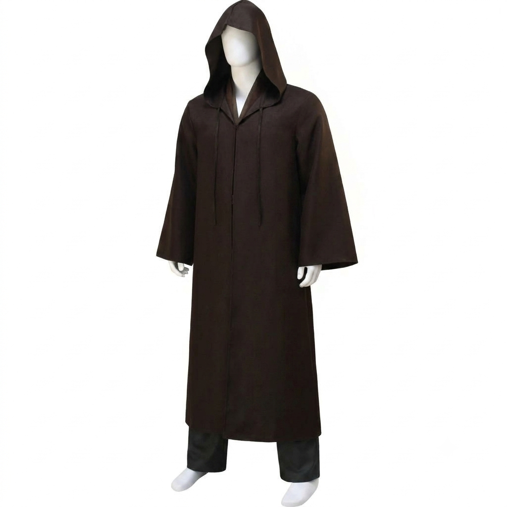 Hooded Robe Cosplay Costume Set with Layered Tunic Straight Leg Pants and Belt