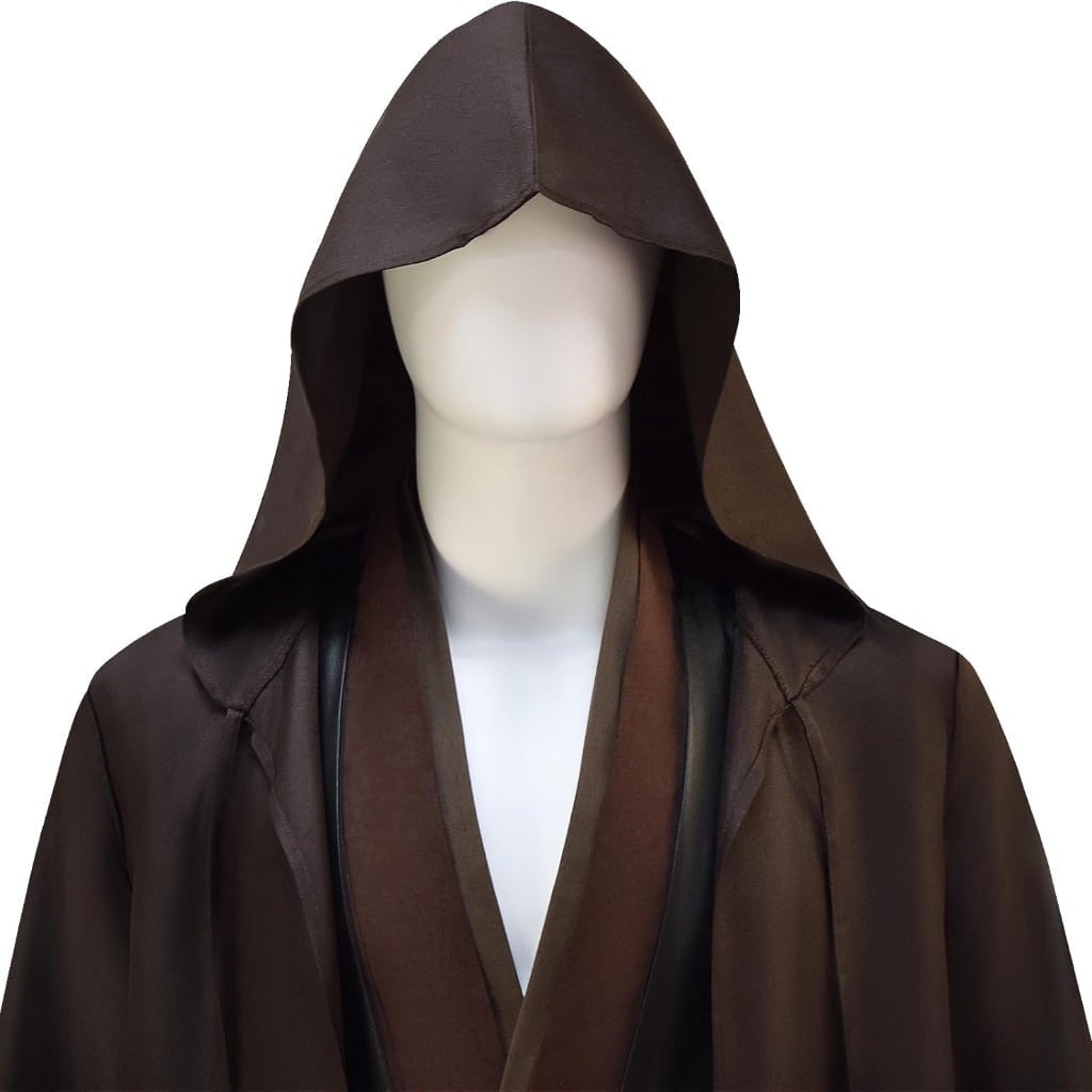Hooded Robe Cosplay Costume Set with Layered Tunic Straight Leg Pants and Belt