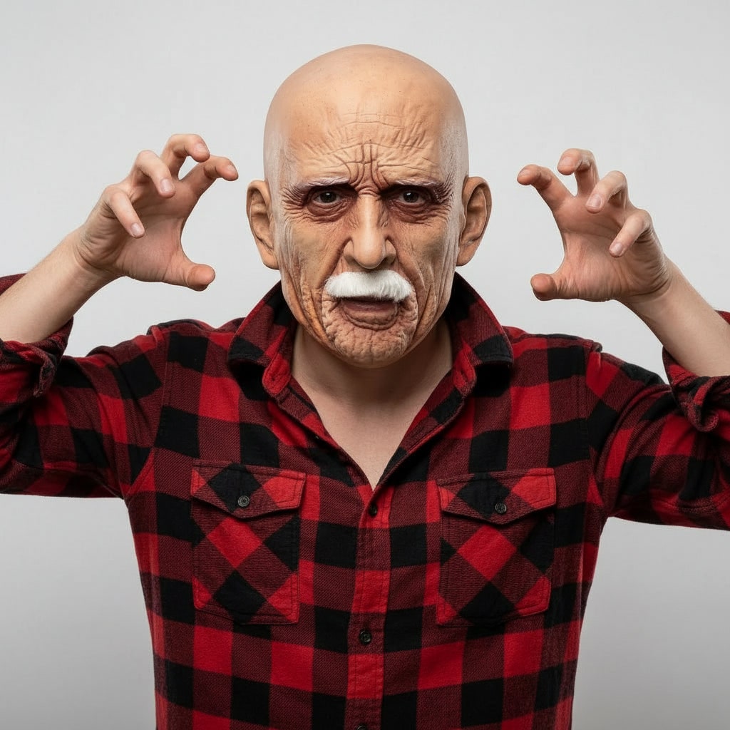 Halloween Costume Mask for Mens Party and Haunted House Old Man Latex Full Head Wrinkles