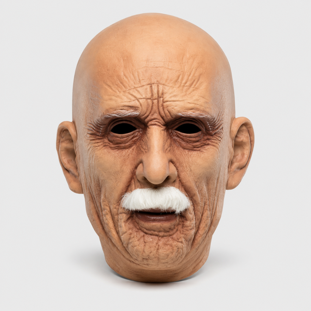 Halloween Costume Mask for Mens Party and Haunted House Old Man Latex Full Head Wrinkles