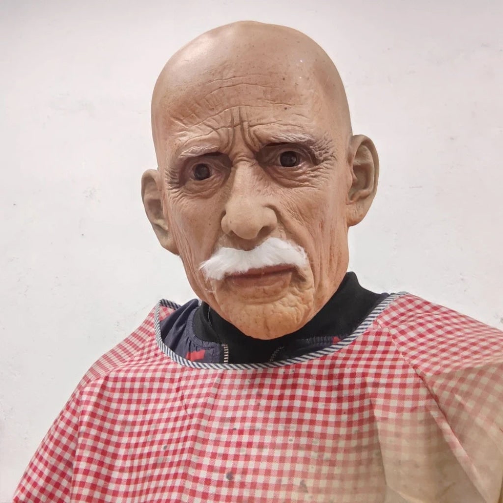 Halloween Costume Mask for Mens Party and Haunted House Old Man Latex Full Head Wrinkles
