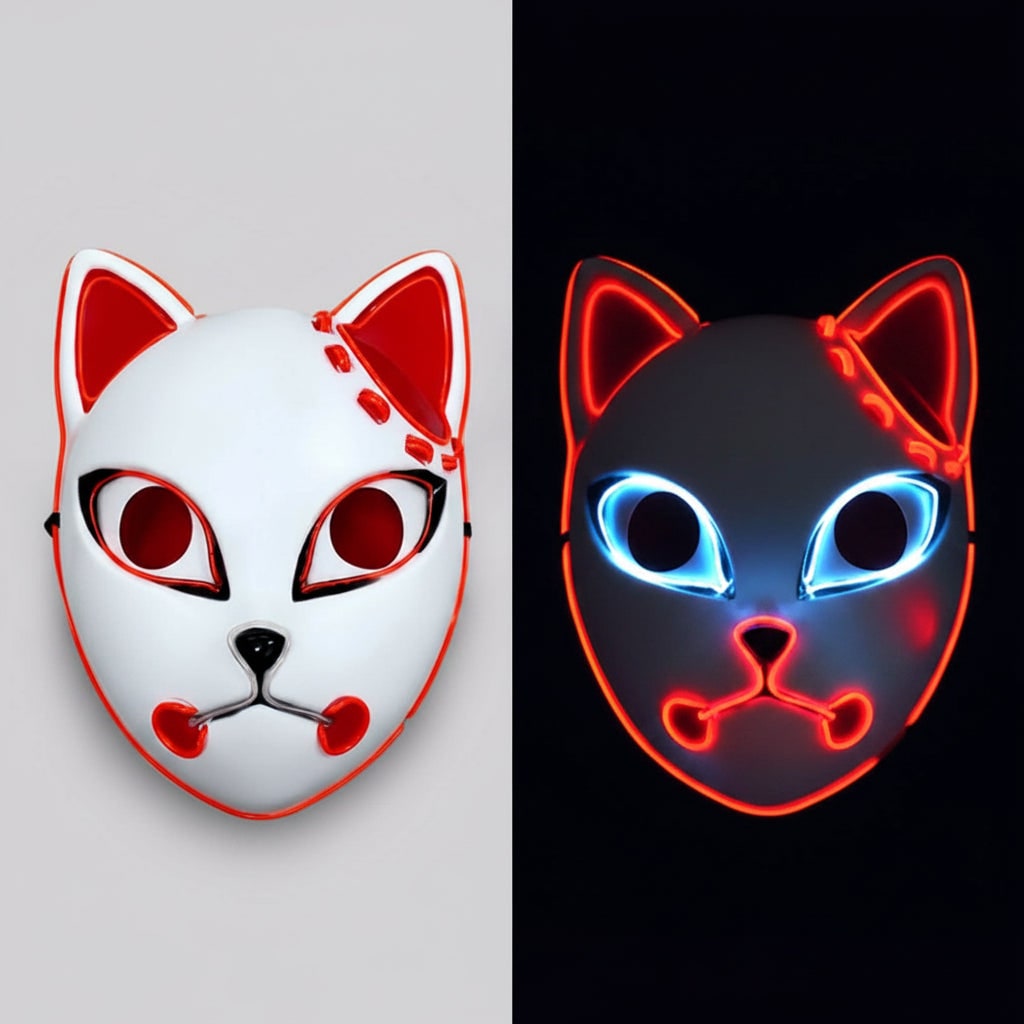 Light Up Fox Mask Halloween Accessories with LED Wire and Japanese Demon Design