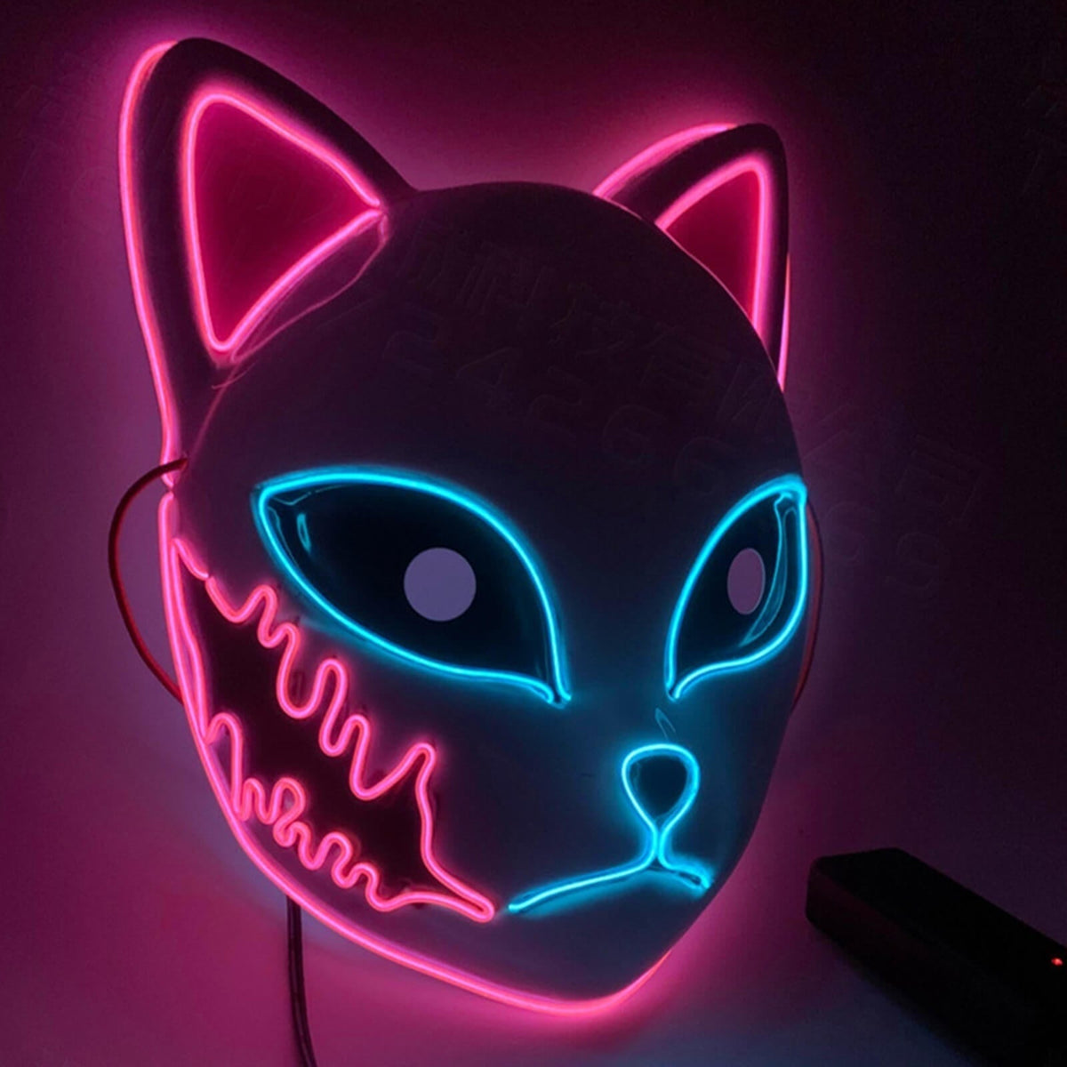 Light Up Fox Mask Halloween Accessories with LED Wire and Japanese Demon Design