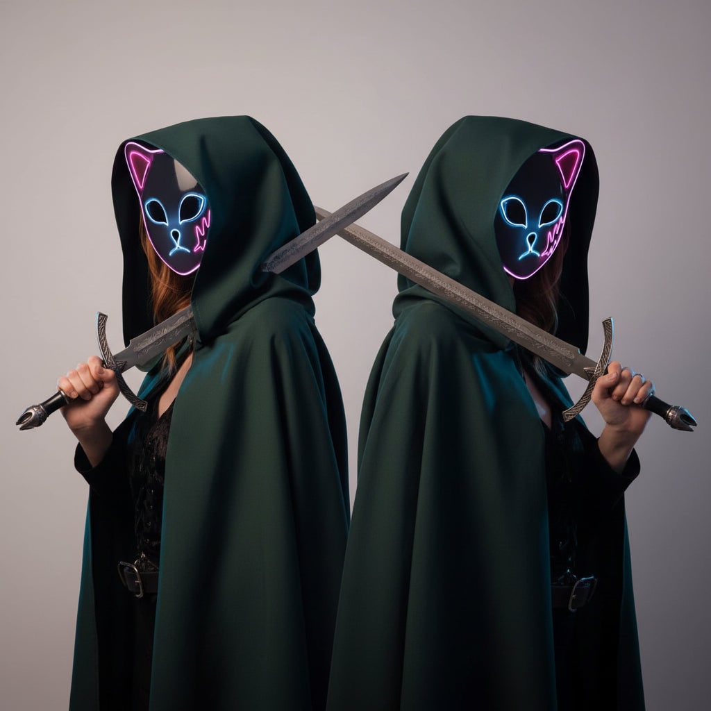 Light Up Fox Mask Halloween Accessories with LED Wire and Japanese Demon Design