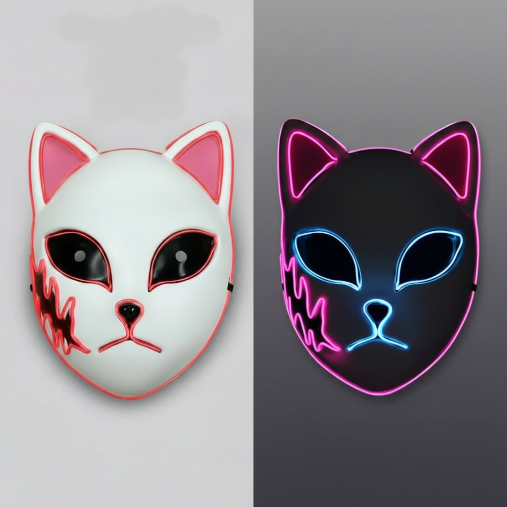 Light Up Fox Mask Halloween Accessories with LED Wire and Japanese Demon Design