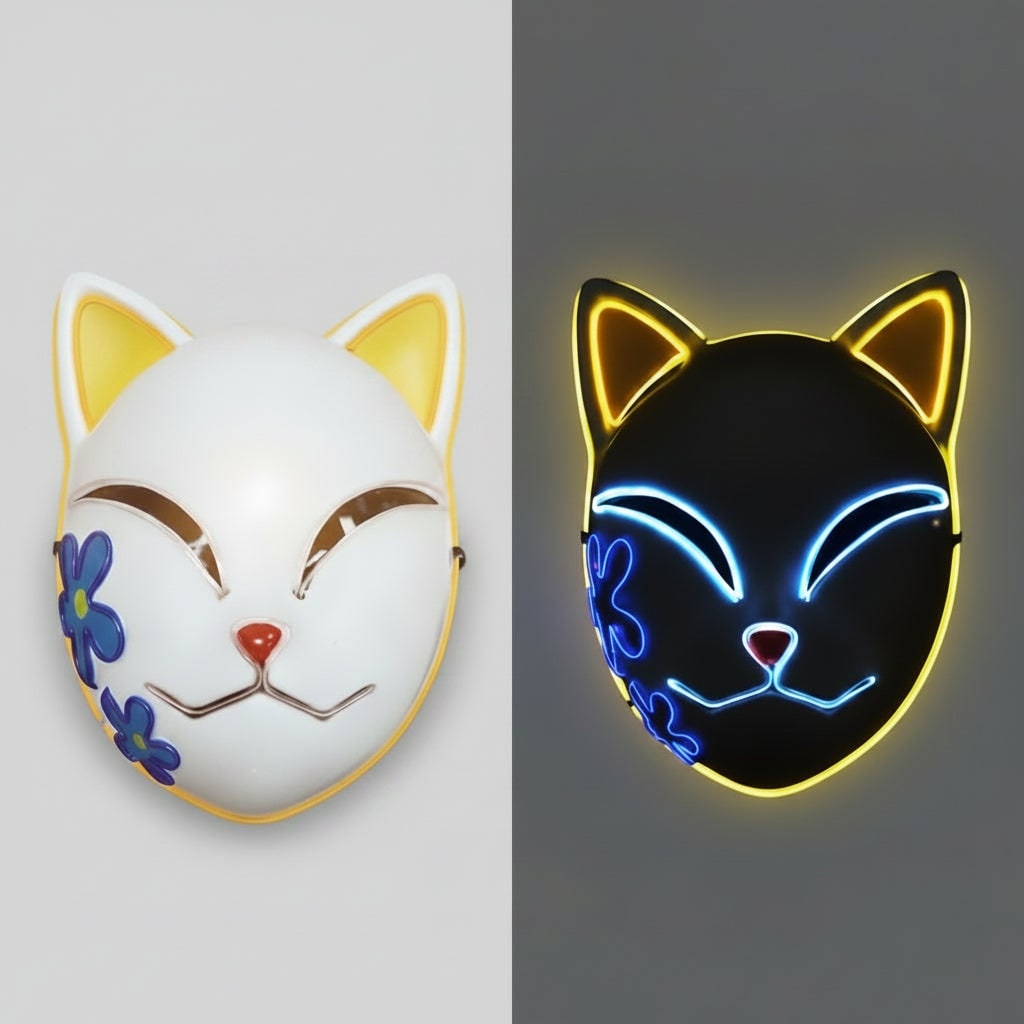 Light Up Fox Mask Halloween Accessories with LED Wire and Japanese Demon Design