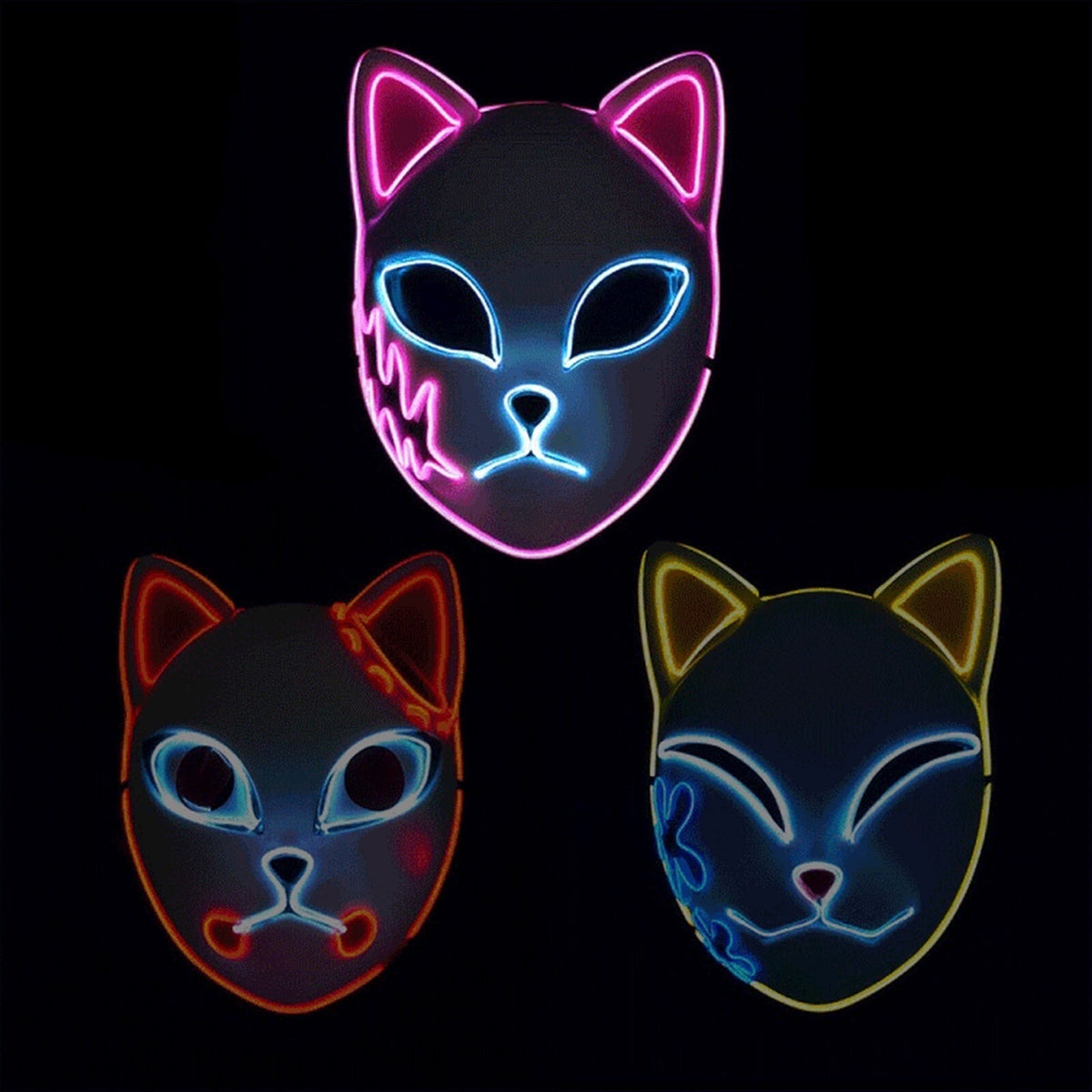 Light Up Fox Mask Halloween Accessories with LED Wire and Japanese Demon Design