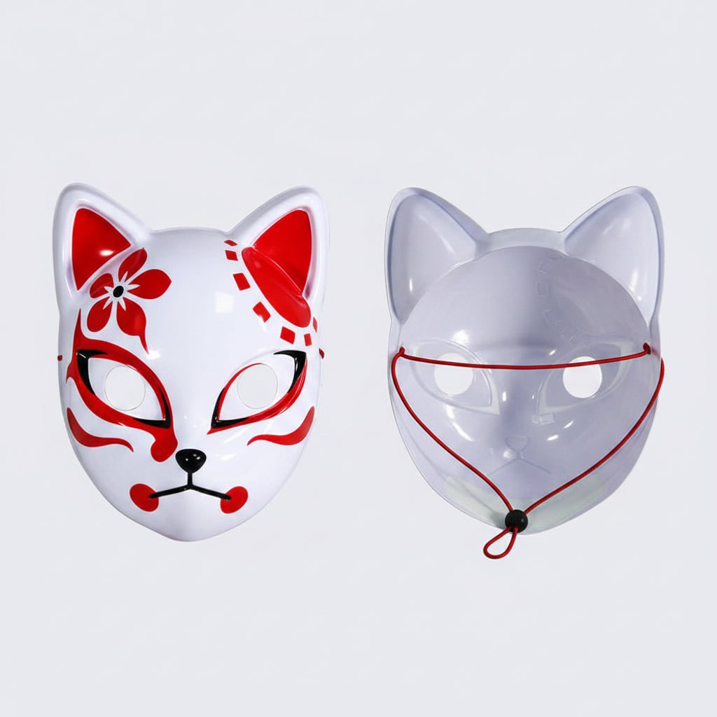 Light Up Fox Mask Halloween Accessories with LED Wire and Japanese Demon Design