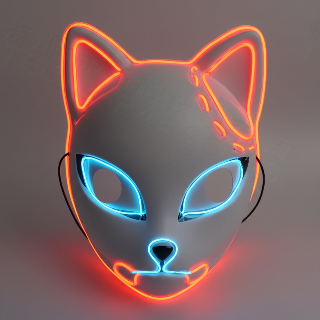 Light Up Fox Mask Halloween Accessories with LED Wire and Japanese Demon Design