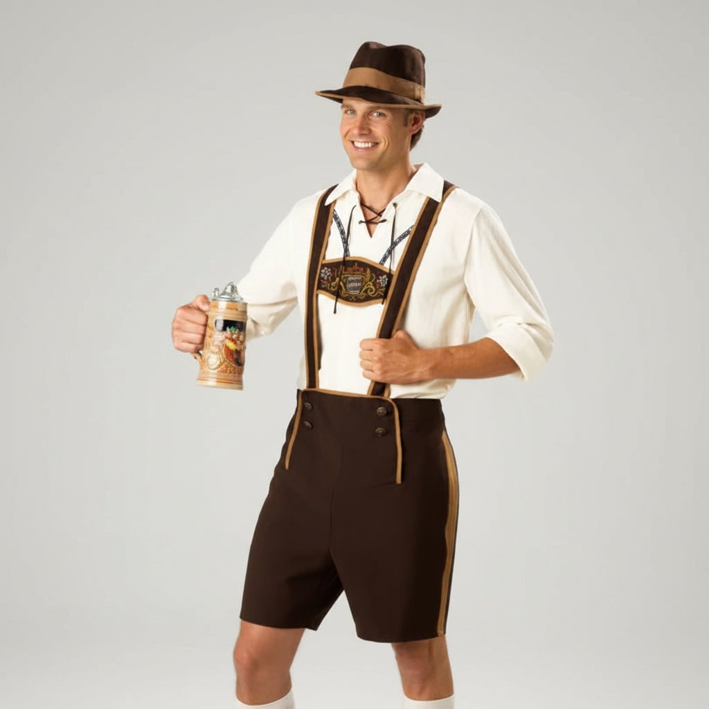 Mens Oktoberfest Costume Lederhosen with Braces and Dirndl Bodice for Adults and Children