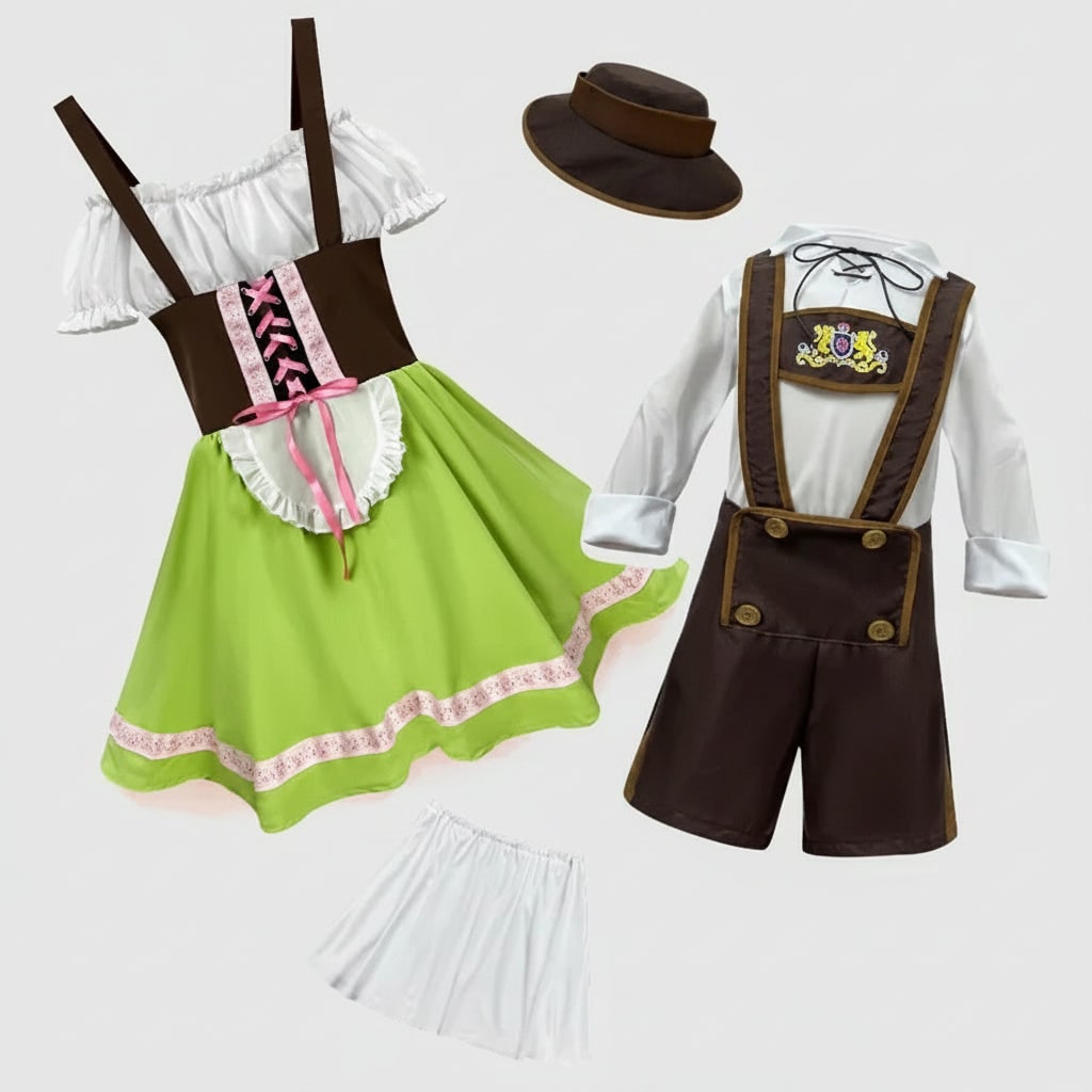 Mens Oktoberfest Costume Lederhosen with Braces and Dirndl Bodice for Adults and Children