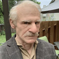 Realistic Silicone Old Man Halloween Face Mask with Moulded Wrinkles and Chest Bib