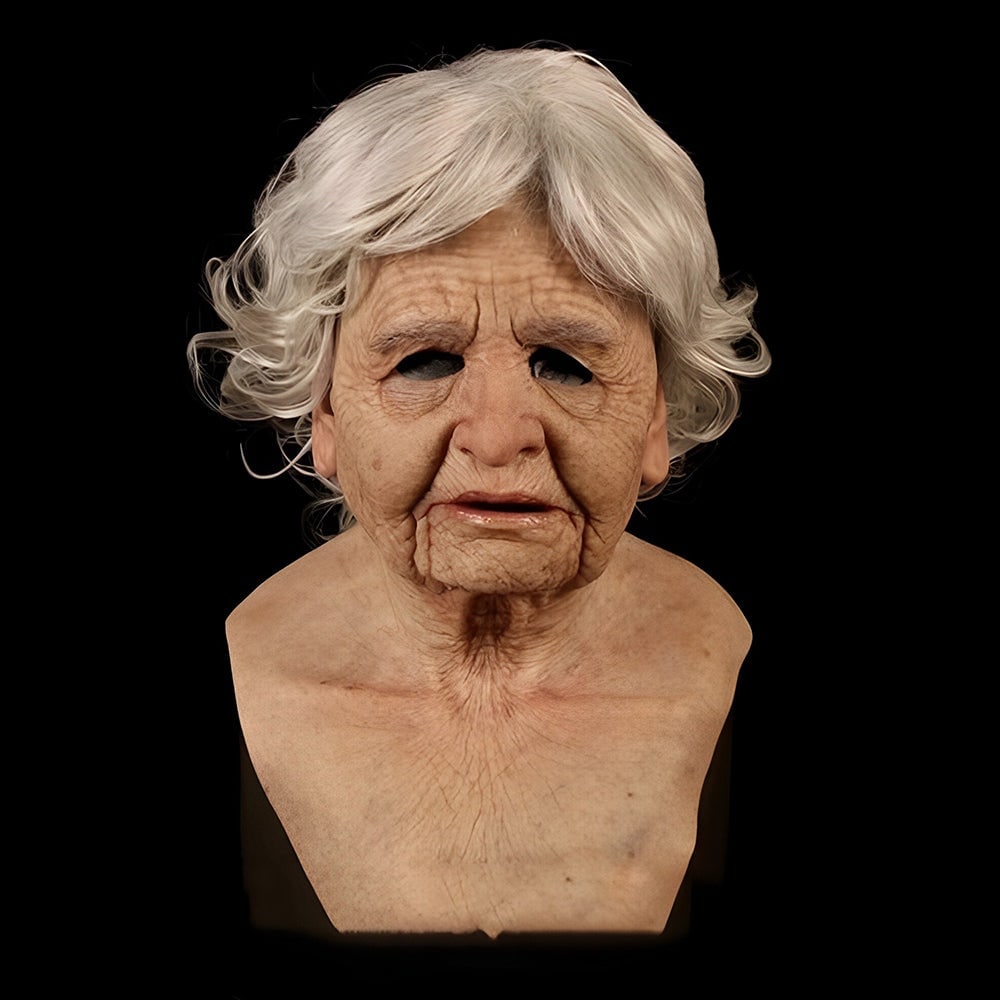 Realistic Silicone Old Man Halloween Face Mask with Moulded Wrinkles and Chest Bib
