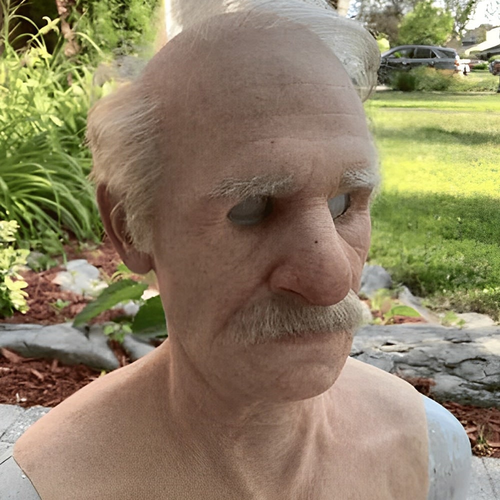 Realistic Silicone Old Man Halloween Face Mask with Moulded Wrinkles and Chest Bib
