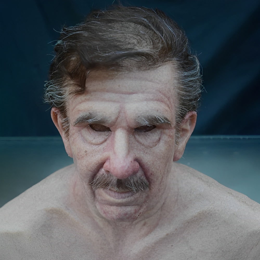 Realistic Silicone Old Man Halloween Face Mask with Moulded Wrinkles and Chest Bib