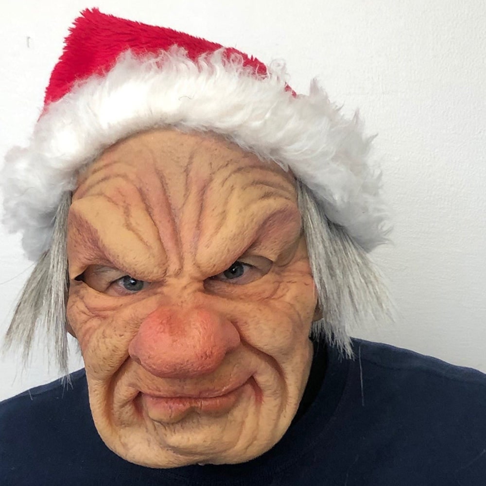 Realistic Silicone Old Man Halloween Face Mask with Moulded Wrinkles and Chest Bib