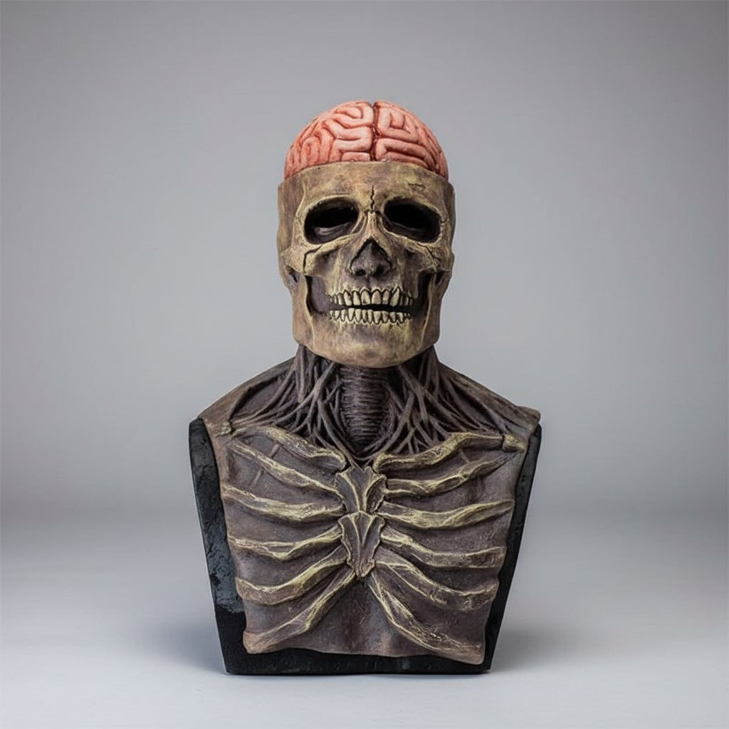Halloween Costume Mask Full Head Latex Skull with Exposed Brain and Ribcage Detail