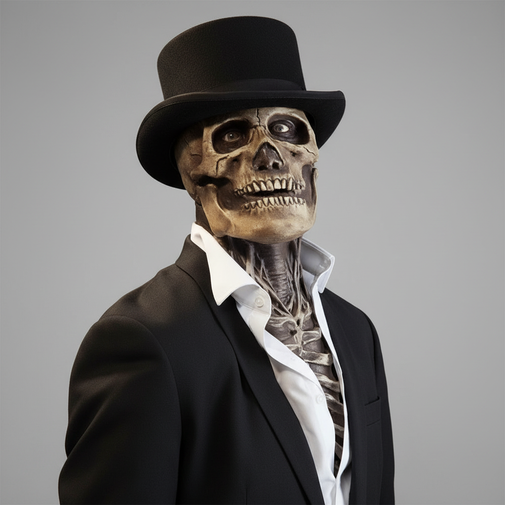 Halloween Costume Mask Full Head Latex Skull with Exposed Brain and Ribcage Detail