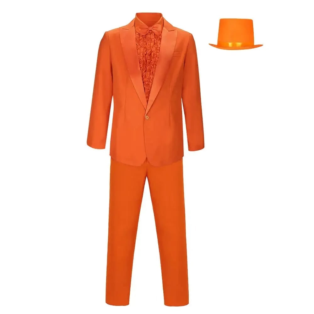 Mens Halloween Tuxedo Costume with Ruffled Shirt Bow Tie and Matching Top Hat