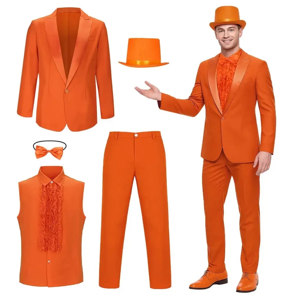 Mens Halloween Tuxedo Costume with Ruffled Shirt Bow Tie and Matching Top Hat