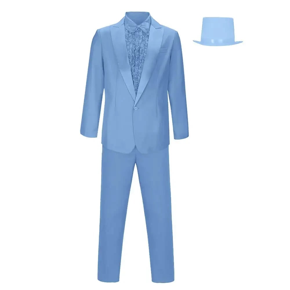 Mens Halloween Tuxedo Costume with Ruffled Shirt Bow Tie and Matching Top Hat