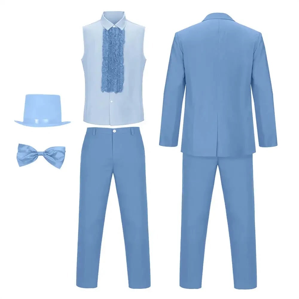 Mens Halloween Tuxedo Costume with Ruffled Shirt Bow Tie and Matching Top Hat