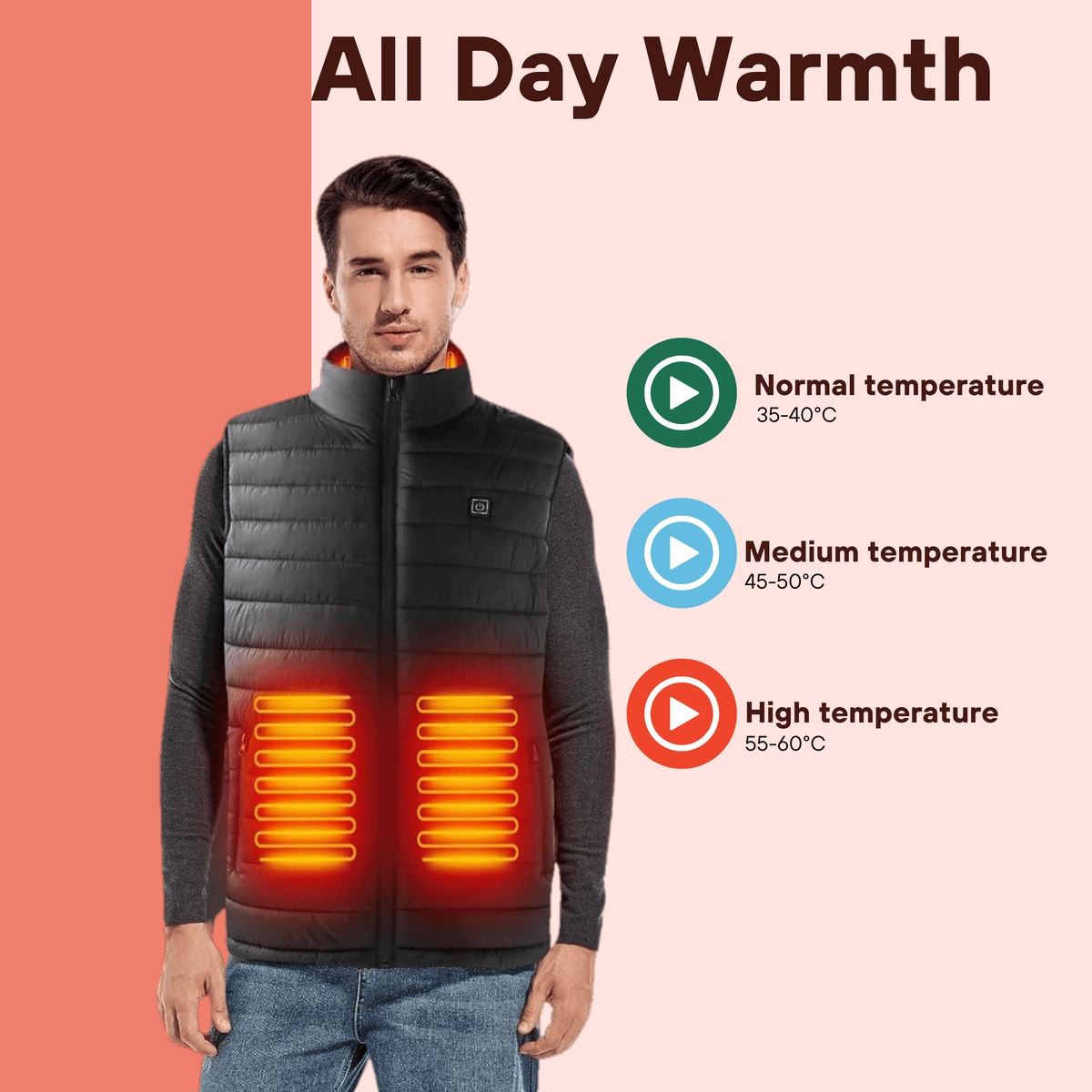 Heated Body Warmer Men's Gilet Lightweight Heated Vest with Adjustable Heat Zones