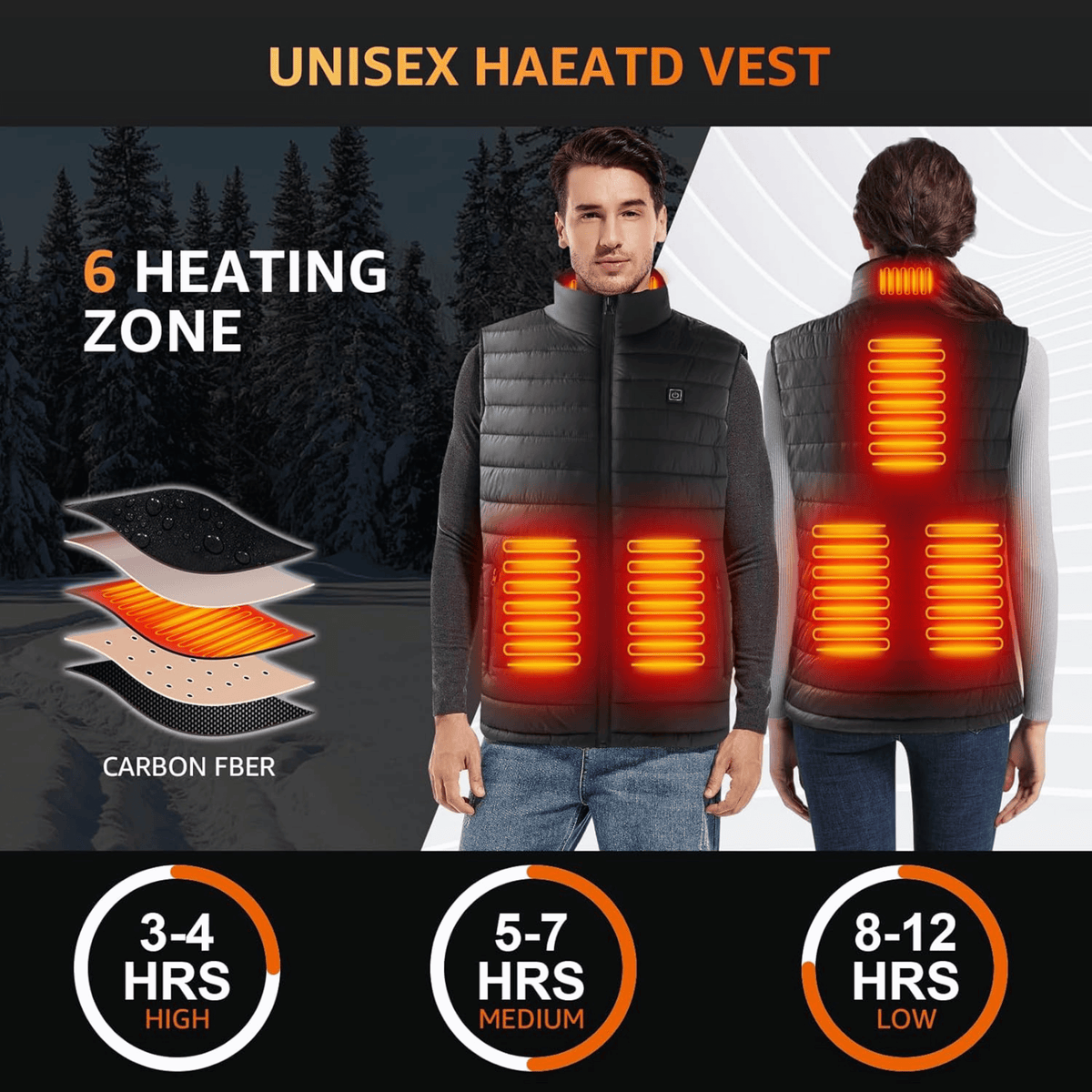 Heated Body Warmer Men's Gilet Lightweight Heated Vest with Adjustable Heat Zones
