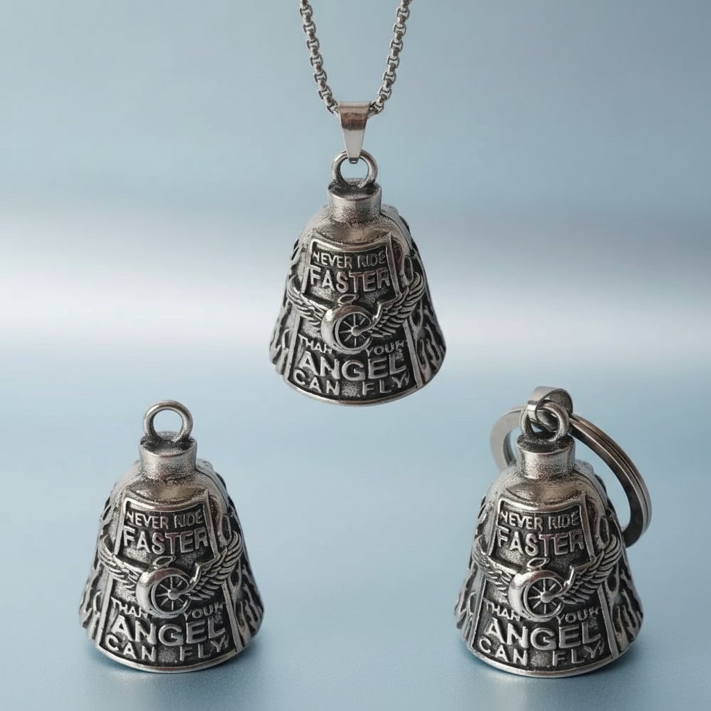 Halloween Motorcycle Guardian Bell Charm Accessories with Winged Wheel Keyring