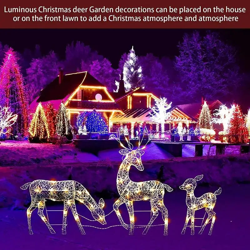 Christmas Decorations Reindeer in Iron with Built In Light at Three Sizes