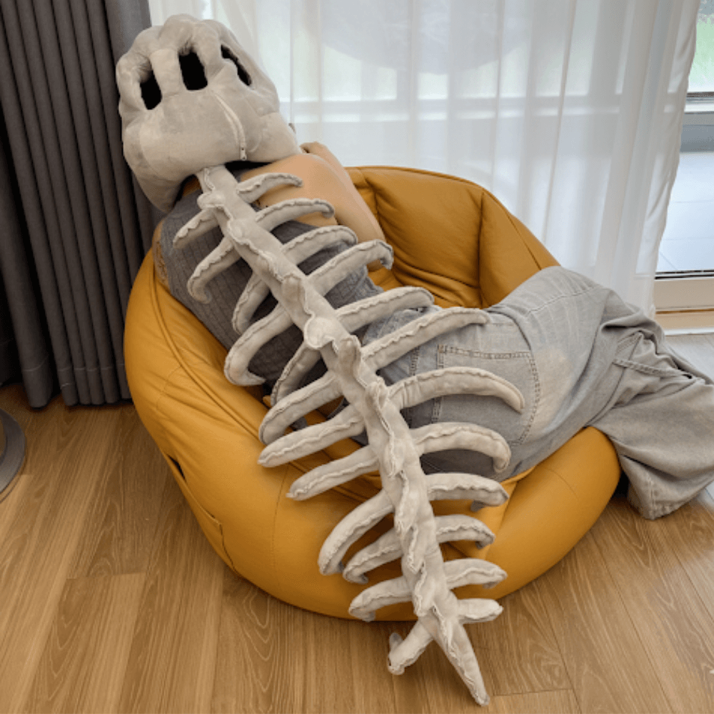 Plush Dinosaur Halloween Costume Beanie Hat with Skull Teeth and Flexible Spine Tail