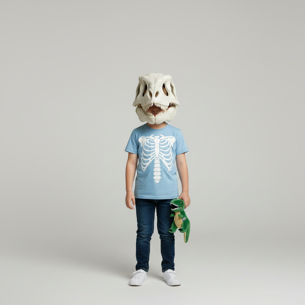 Plush Dinosaur Halloween Costume Beanie Hat with Skull Teeth and Flexible Spine Tail