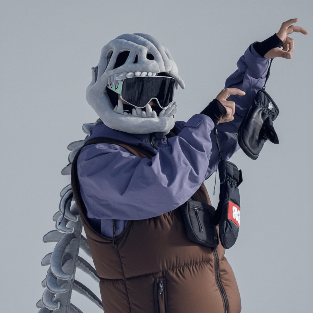 Plush Dinosaur Halloween Costume Beanie Hat with Skull Teeth and Flexible Spine Tail