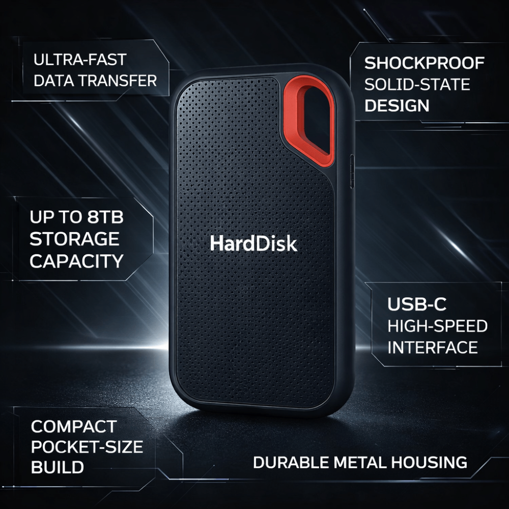 SSD External Hard Drive Portable Shockproof Storage with USB 3.2 Type C and Metal Case