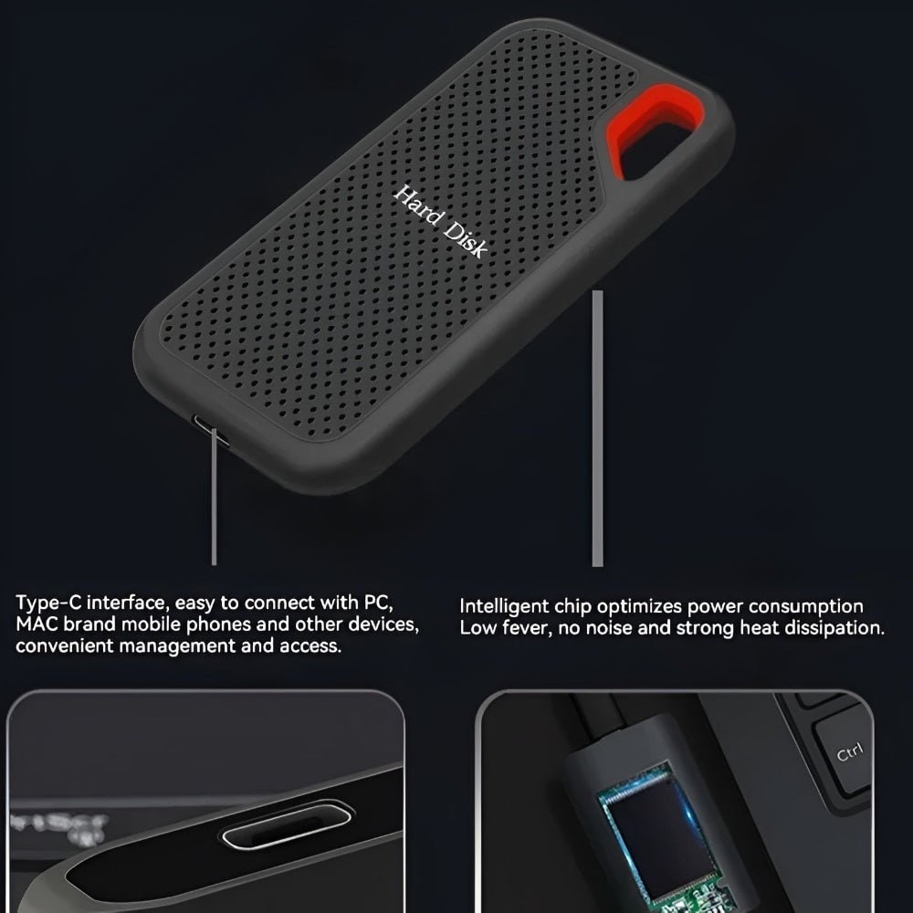 SSD External Hard Drive Portable Shockproof Storage with USB 3.2 Type C and Metal Case