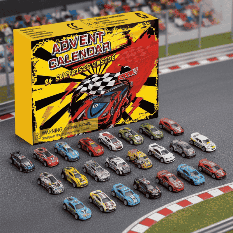 Advent Calendar Race Cars with 24 Mini Vehicles and Track