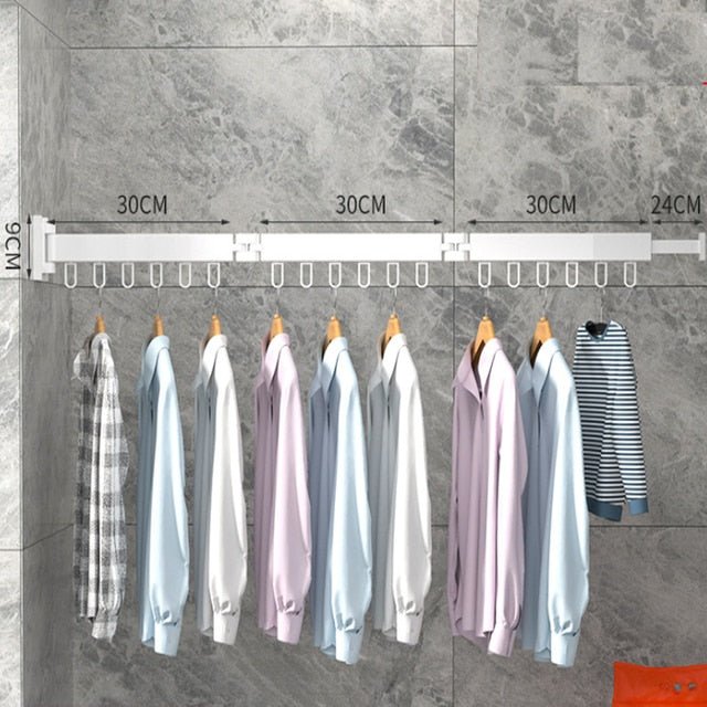 Retractable Wall Mounted Drying Rack Folding Indoor Clothes Hanger in Black or White